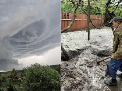 Imagini apocaliptice pe cerul din Suceava. Norii de tornadă au distrus totul în cale foto: Gheorghe Holban/ Facebook