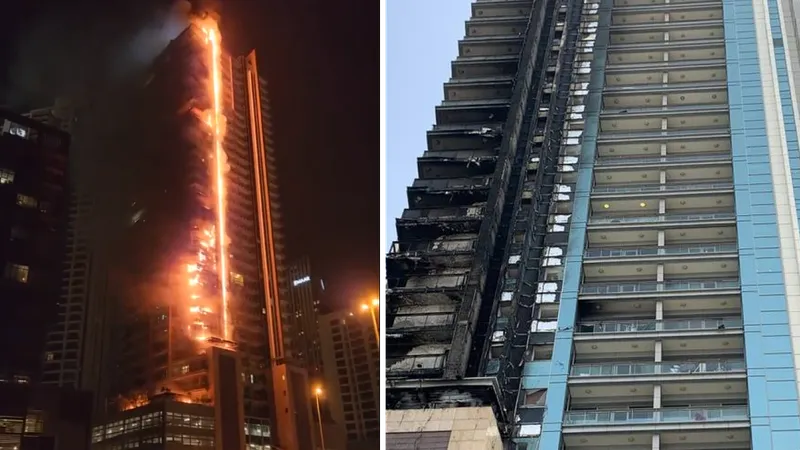 Incendiu de proporții la un zgârie-nori de 35, lângă cea mai înaltă clădire de pe planetă - FOTO: Twitter/CyberRealms1