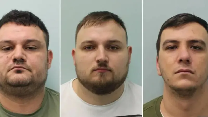 Valentin Badica, Ionica Badica și Cristian Damaschin au fost închiși în aprilie pentru implicarea lor într-o rețea de prostituție care trafica femei din România în Marea Britanie - Foto: captură The Sun