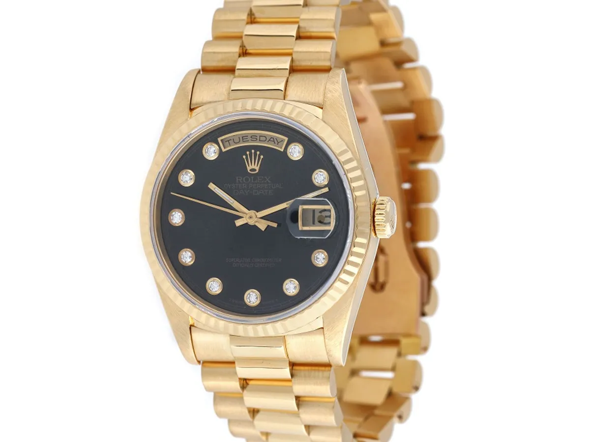 Ceas Rolex Day-Date President din aur, de mână, bărbătesc, decorat cu diamante, din colecția unui fost șef de stat al României