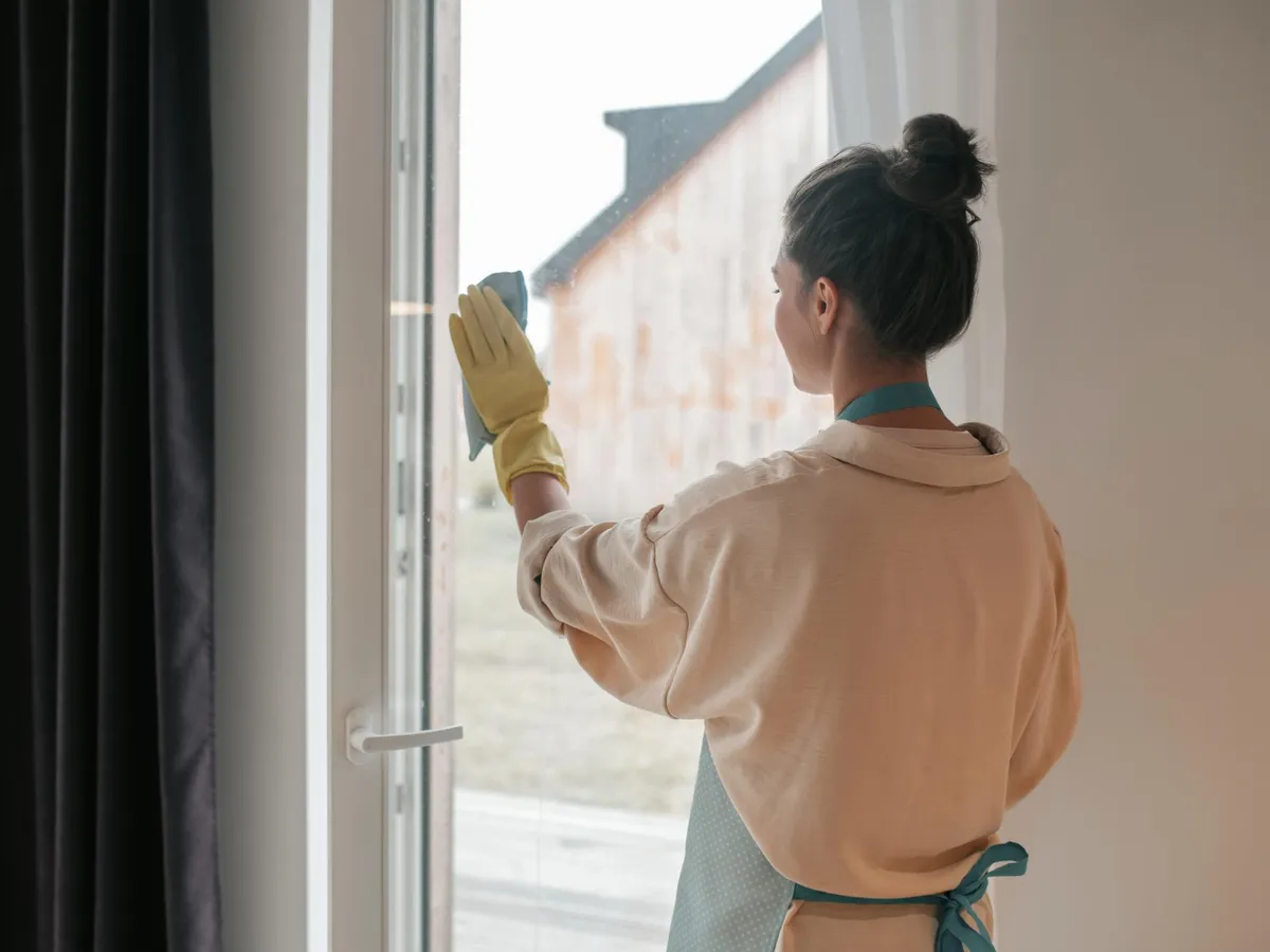 Persoană care șterge geamnul - Foto: Freepik (Imagine cu rol ilustrativ)