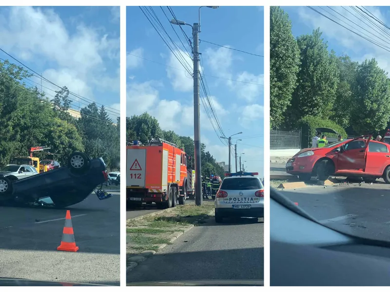 Carambol cu trei mașini, în Constanța. Una a ajuns cu roțile în sus, patru persoane rănite. / Foto: dobrogea.tv