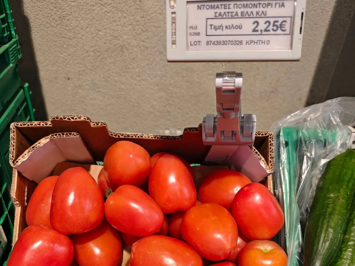 Prețul roșiilor în Thassos - Foto: Facebook / Forum Grecia