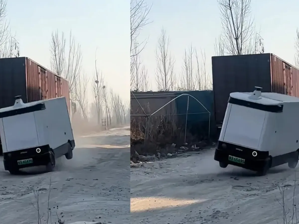 VIDEO Viral! O mașină electrică de livrări fără șofer nu vede gropile și dă în ele fără să-i pese, cu viteză