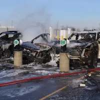 O mașină electrică nou nouță a ars în curtea fabricii. - Foto: captură video