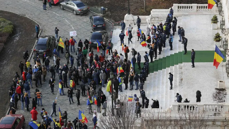 Un grup de manifestanţi a forţat intrarea în Senat și au reușit să ajungă pe scările Palatului Parlamentarului. Foto Inquam Photos/Octav Ganea
