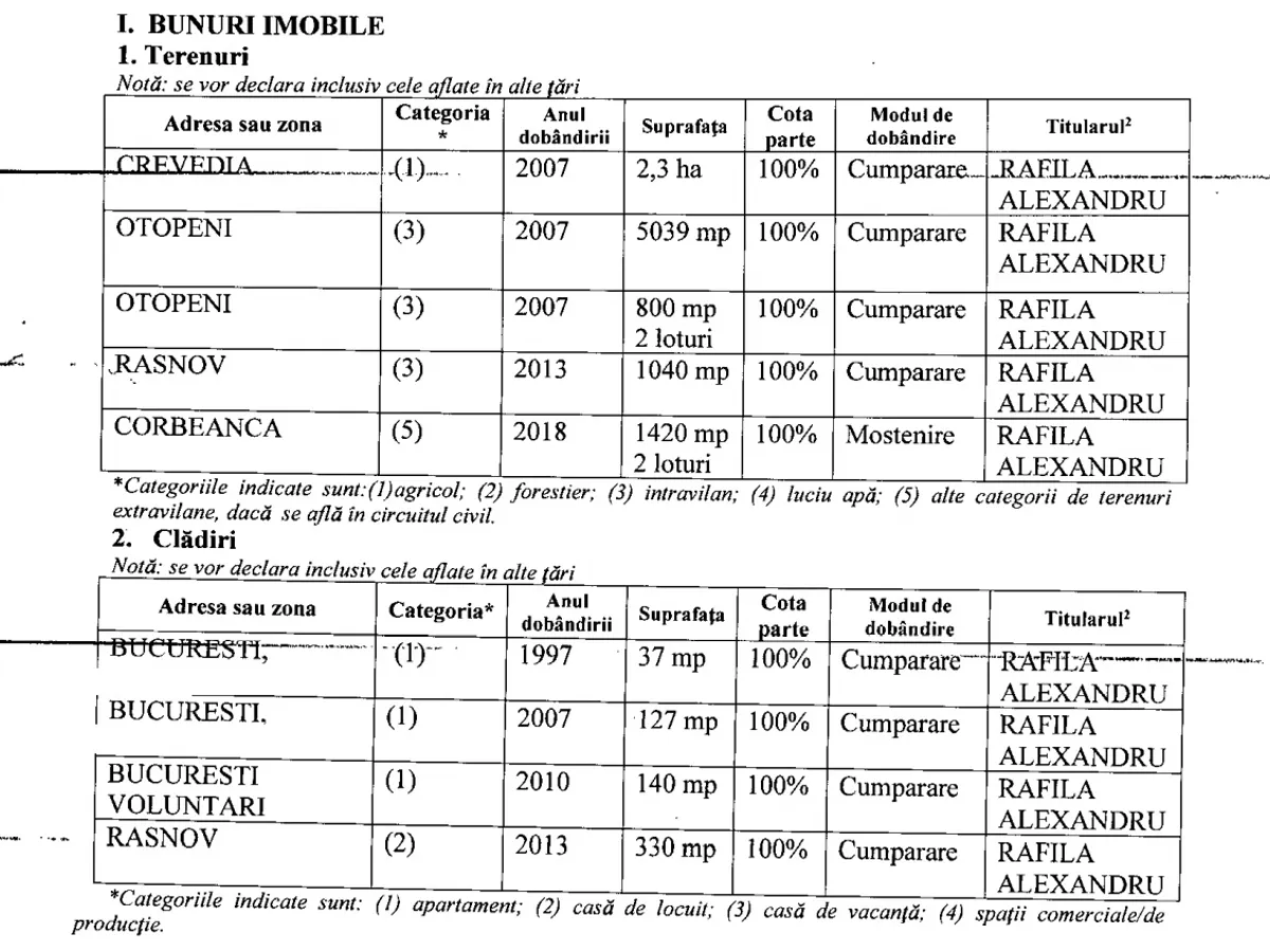 Sursa: Declarația de avere a lui Alexandru Rafila. Sursa: ANI
