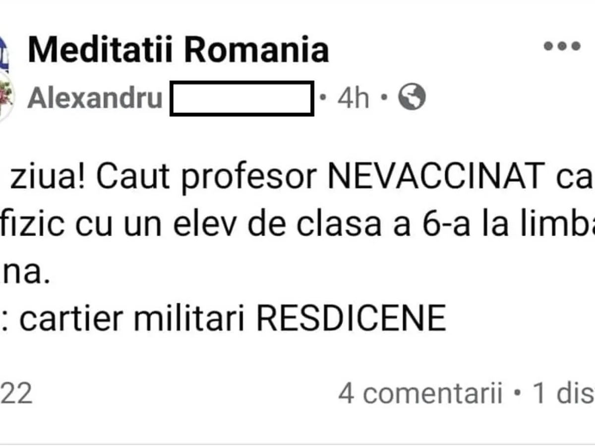 Părinții conspiraționiști cer profesori nevaccinați pentru meditații acasă cu copiii lor