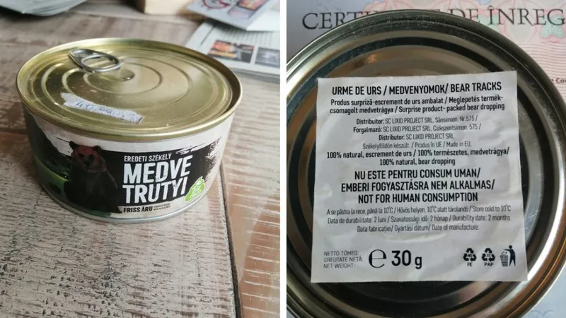 Excremente de urs „fără conservanți”. O conservă de 30 de grame costă 40 de lei. / Foto: weradio.ro