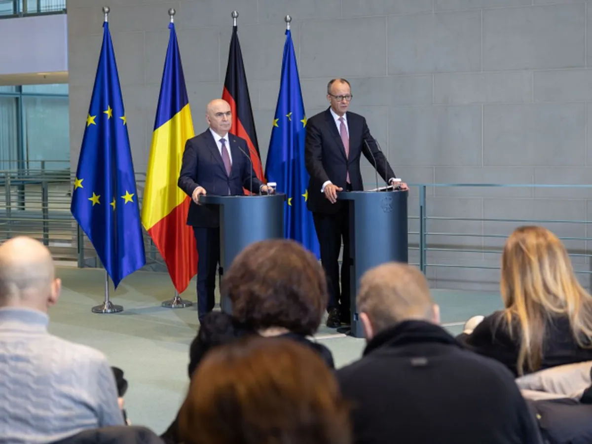Conferinţa de presă comună a premierului Ilie Bolojan şi a omologului său german, Friedrich Merz - Foto: gov.ro
