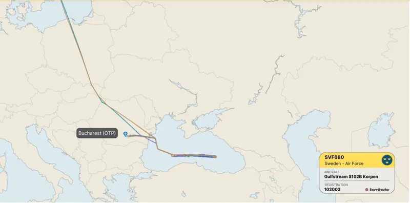 Avionul Gulfstream S102B Korpen și-a stabilit punctul de operare la București - Foto: FlightRadar