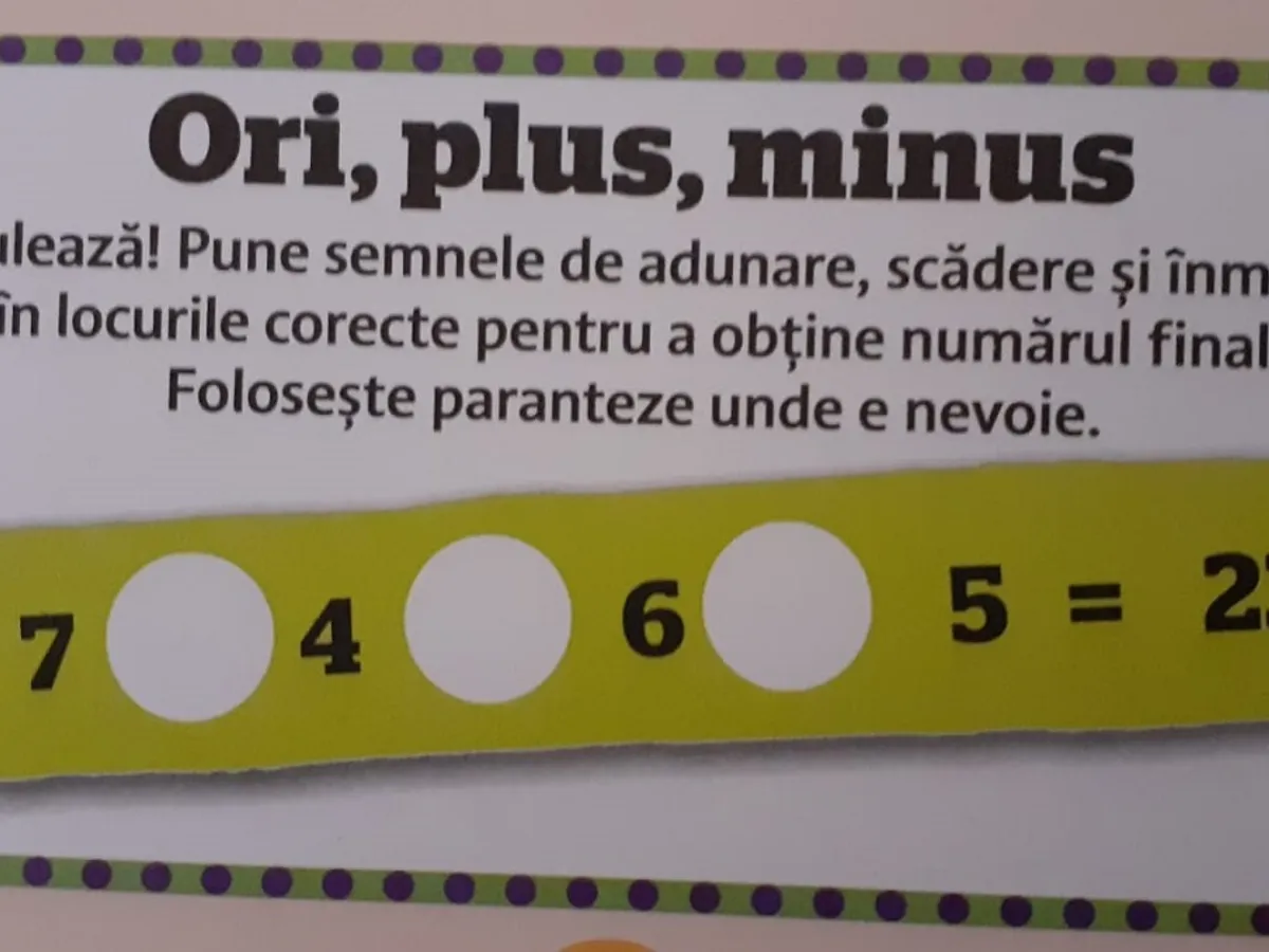 Problemă de matematică pentru copii Foto: carte de activități pentru vacanță
