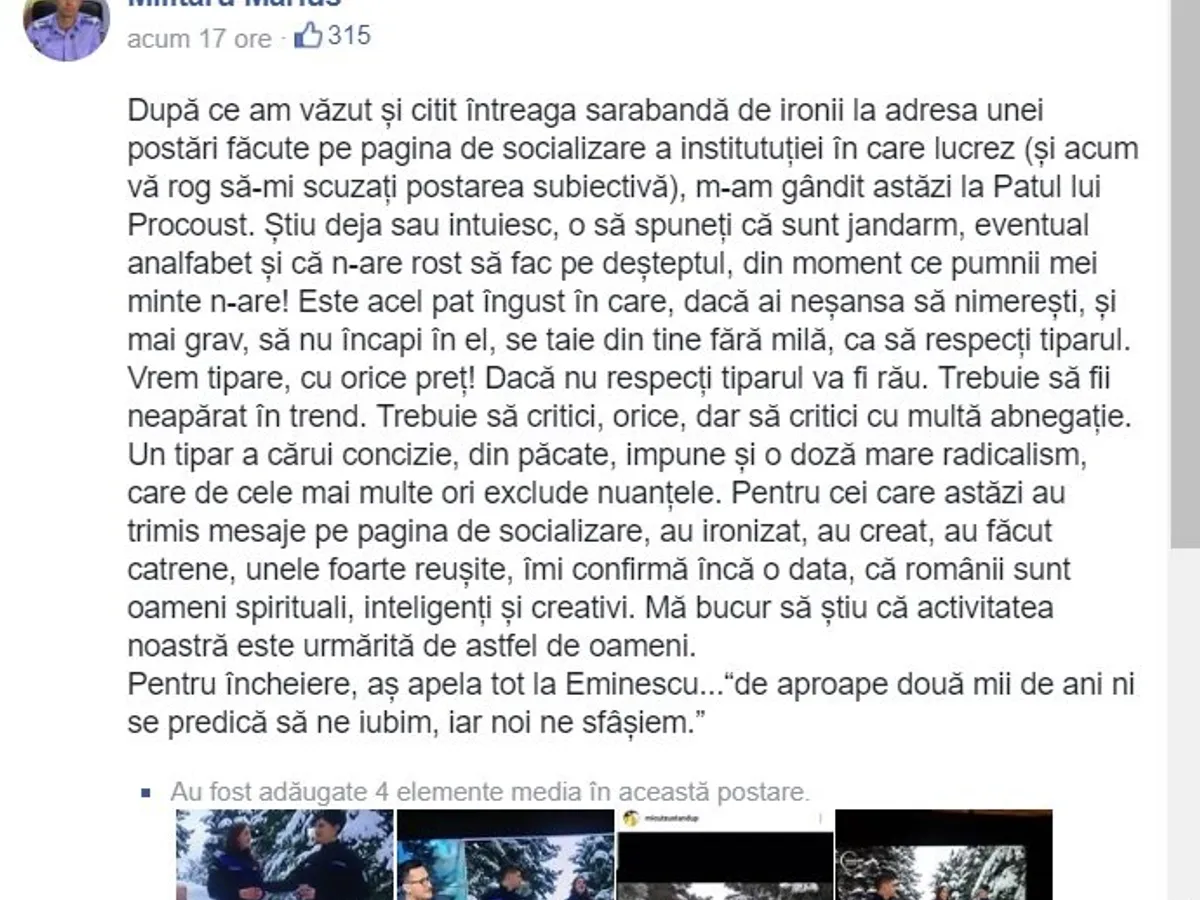 Istoricul editărilor postării lui Militaru. Foto: Facebook