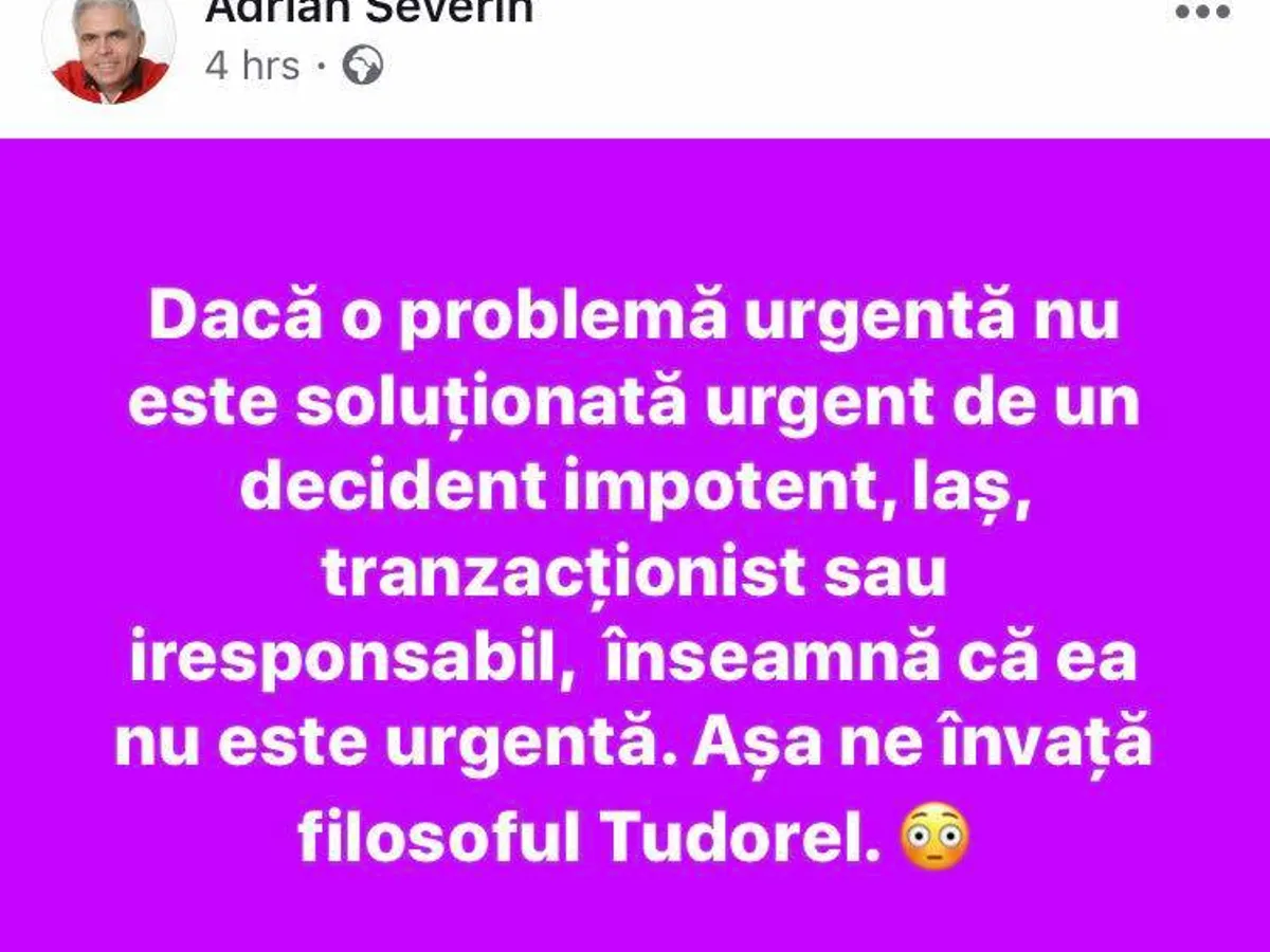 Postarea de pe Facebook a lui Adrian Severin adresată lui Tudorel Toader