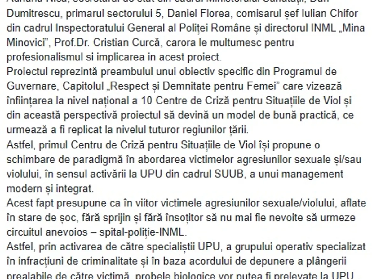 Ce scria Grațiela Drăghici despre Centrul de criză pentru victimele violului, în noiembrie 2018
