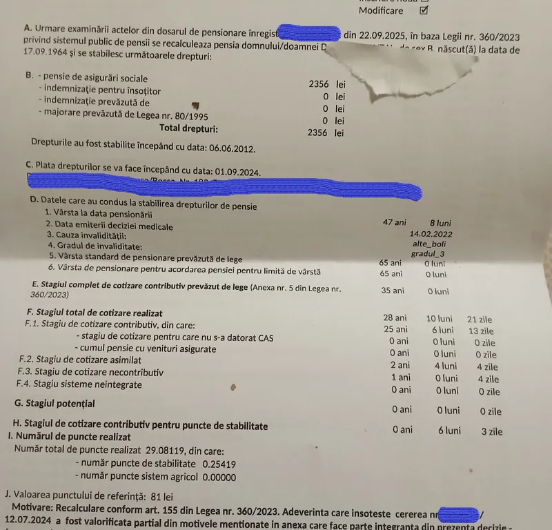 Decizie recalculare - Foto: Casa de pensii