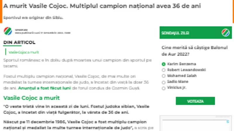 Gafă în Libertatea și Sport.ro : au dat un clip cu un luptător la știrea cu moartea unui judoka Foto: captură sport.ro
