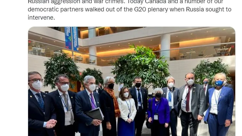 Canada și „alte democrații” au părăsit reuniunea G20 din cauza participării Rusiei/foto: twitter