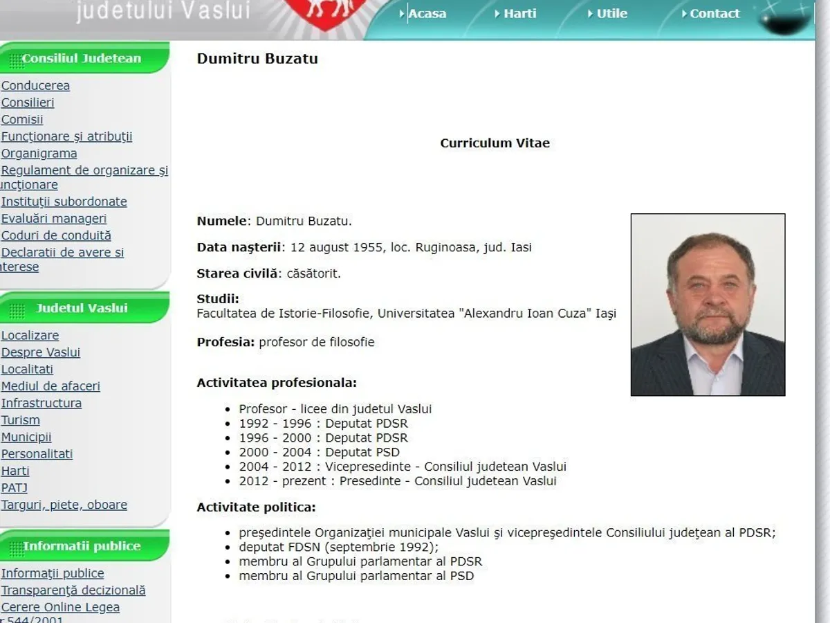 CV-ul lui Buzatu omite informații despre trecutul său din perioada comunistă. Sursa: CJ Vaslui