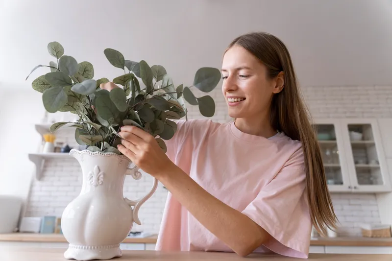 Femeie care a pus flori &icirc;n vază - Foto: Freepik (Imagine cu rol ilustrativ)