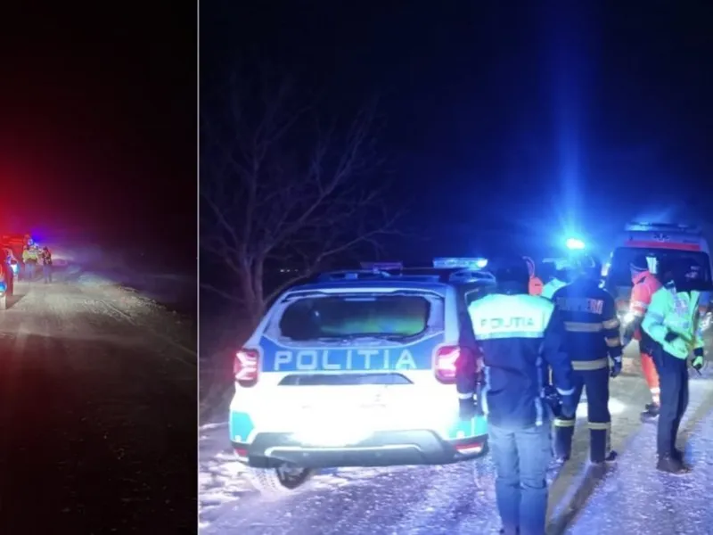 Un autocar cu 16 pasageri la bord s-a răsturnat în Vrancea. A fost activat Planul Roșu - Foto: ISU Vrancea