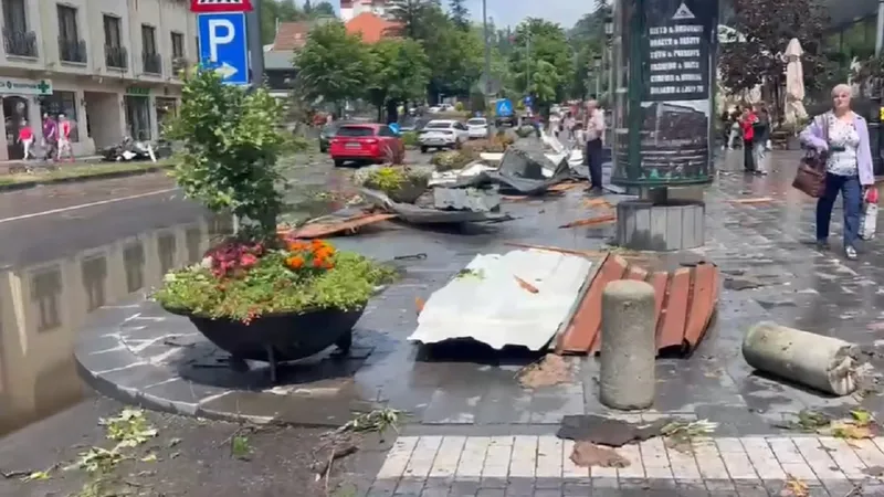 Dezastru la Sinaia după o furtună de 15 minute. Acoperișul gării, smuls de vânt. 4 răniți - Foto: captură facebook