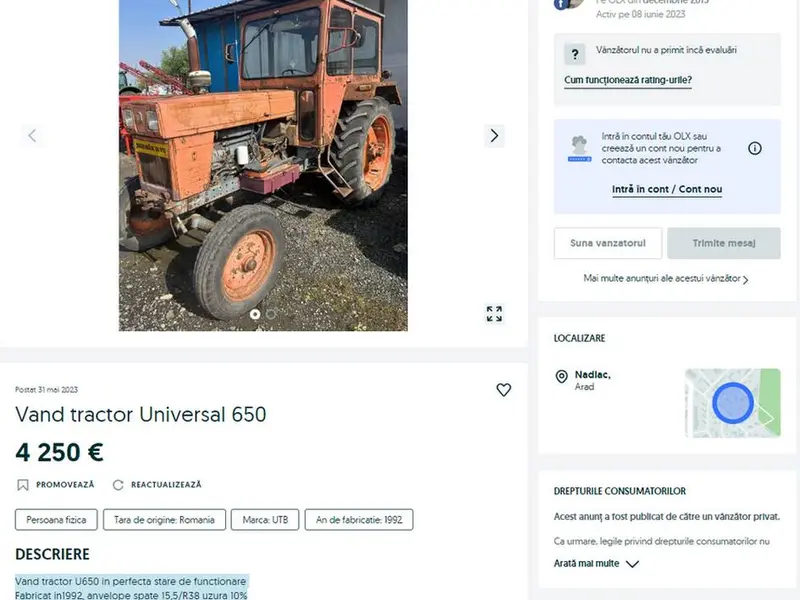 Ce preț au tractoarele care au arat toată România sub Ceaușescu? Sunt accesibile și încă merg - Foto: captură ecran Olx.ro