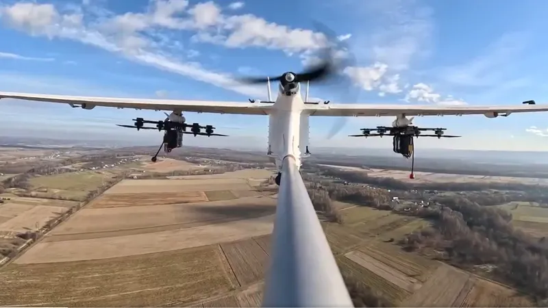 VIDEO O dronă-mamă aeriană a Ucrainei lansează alte aparate fără pilot în misiuni kamikaze - FOTO: Captură X