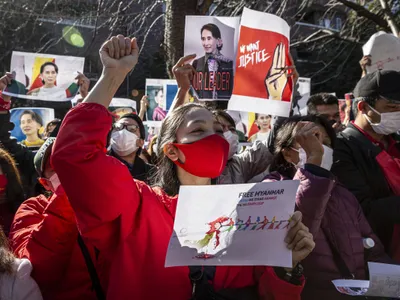 Imagine de la protestele din Myanmar/FOTO: Getty