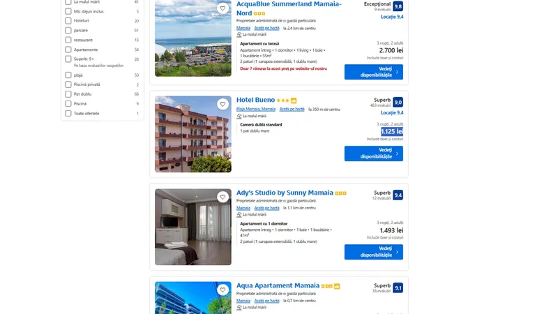 Vacanță last-minute de 1 Mai pe Litoral? În Mamaia, te poate costa și 5.500 € doar cazarea - Foto: captură ecran Booking