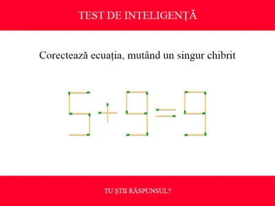 TEST DE INTELIGENȚĂ Corectează ecuația 5+9=9, mutând doar un chibrit. Ai 10 secunde - Foto: Colaj Newsweek / mindyourlogic.com