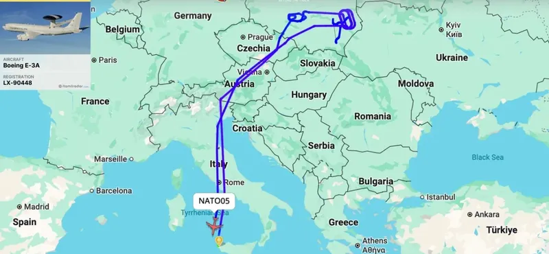 Desfășurare zbor AWACS NATO la 27 decembrie - Foto: ItaMilRadar