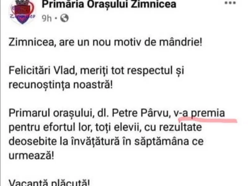 Postarea primăriei Zimnicea Foto: Liber în Teleorman