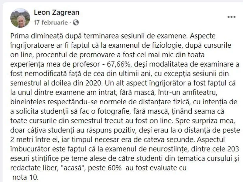 Leon Zăgrean le cerea studenților să nu poarte mască.