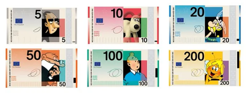 Diferite parodiii după bancnote euro, prezent&acirc;nd mai multe imagini populare de personaje din desenele animate - Foto: X/Pelantino