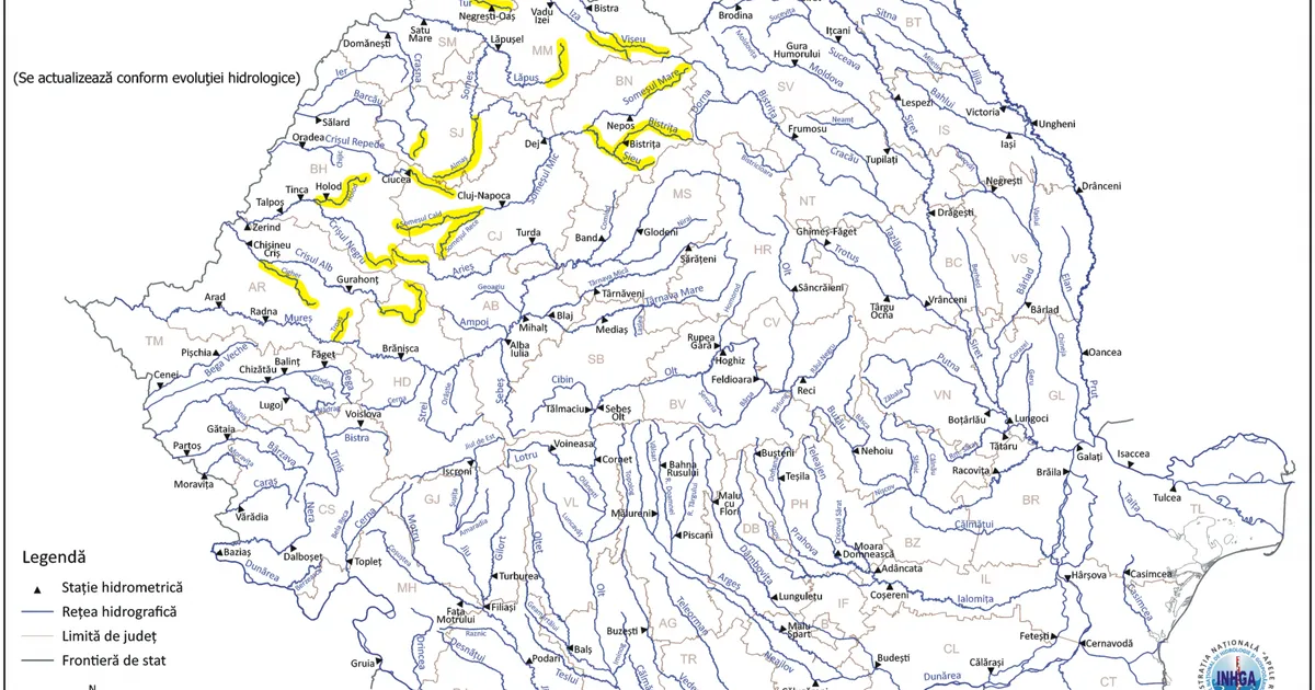 INHGA: Atenţionare Cod galben de viituri pe râuri din nouă judeţe, până ...