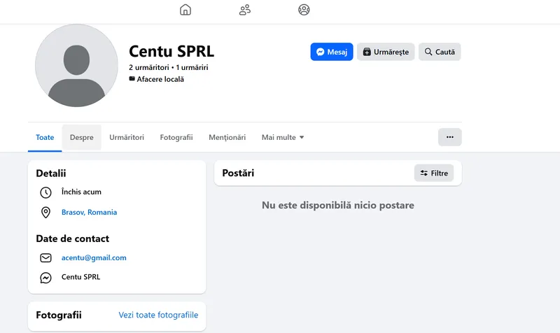 O modestie aparte pe pagina de Facebook a Cențu SPRL