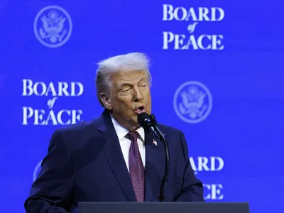 Donald Trump, vorbește la reuniunea Consiliului pentru Pace, în cadrul reuniunii anuale a Forumului Economic Mondial de la Davos - Foto: Profimedia Images