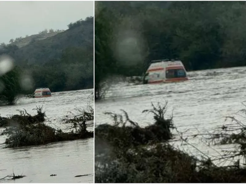 Galați: Echipajul de ambulanță luat cu totul de ape în timpul inundațiilor, salvat de pompierii ISU - FOTO: ISU Galați(imagine cu rol ilustrativ)