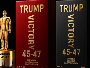 După telefonul de 499$, Trump și-a lansat și un parfum. „Victory 45-47”, 249$ sticluța cu statuia sa - Foto: captură ecran
