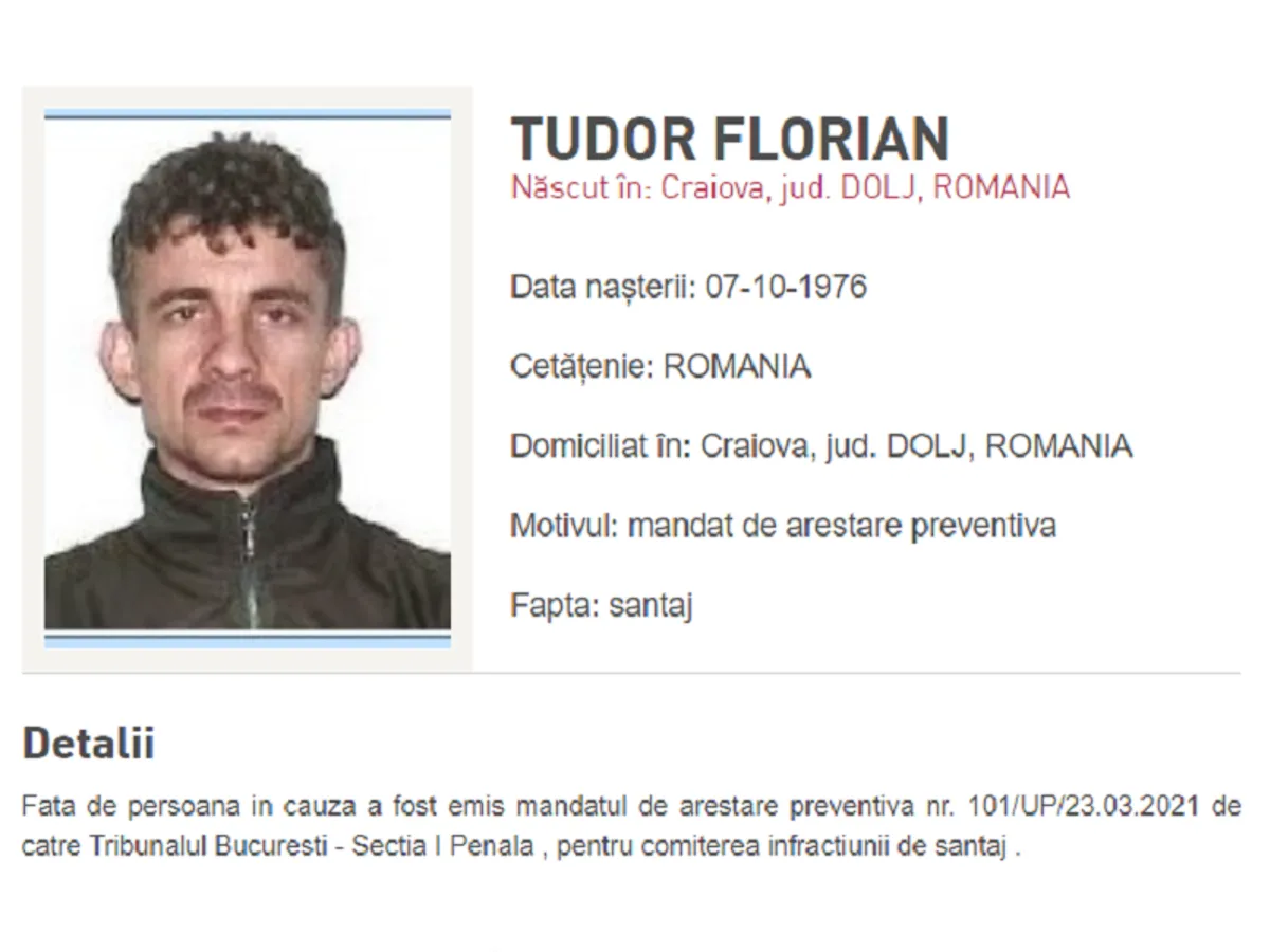 Mandatul românesc de arestare a interlopului Rechinu a fost suspendat de un judecător mexican Foto: politiaromana.ro
