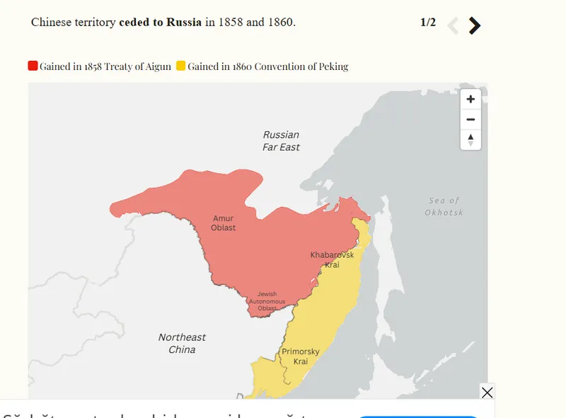 Harta teritoriilor luate de Rusia de la China - Foto: Newsweek