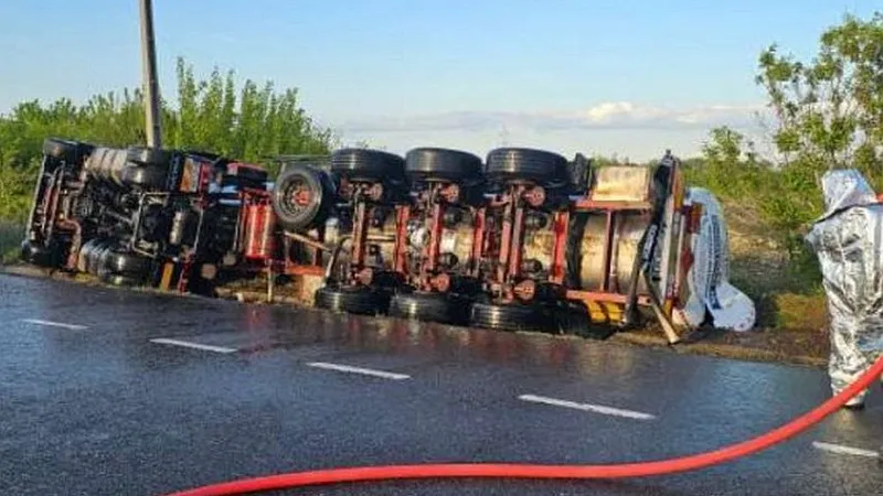 Un deces în răstunarea unei cisterne cu etanol, chiar acum - Foto: ISU Vrancea