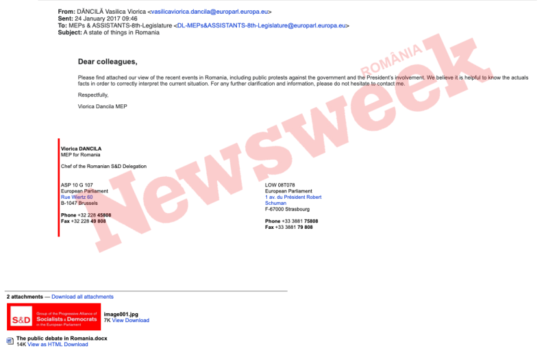 Emailul trimis de Viorica Dăncilă
