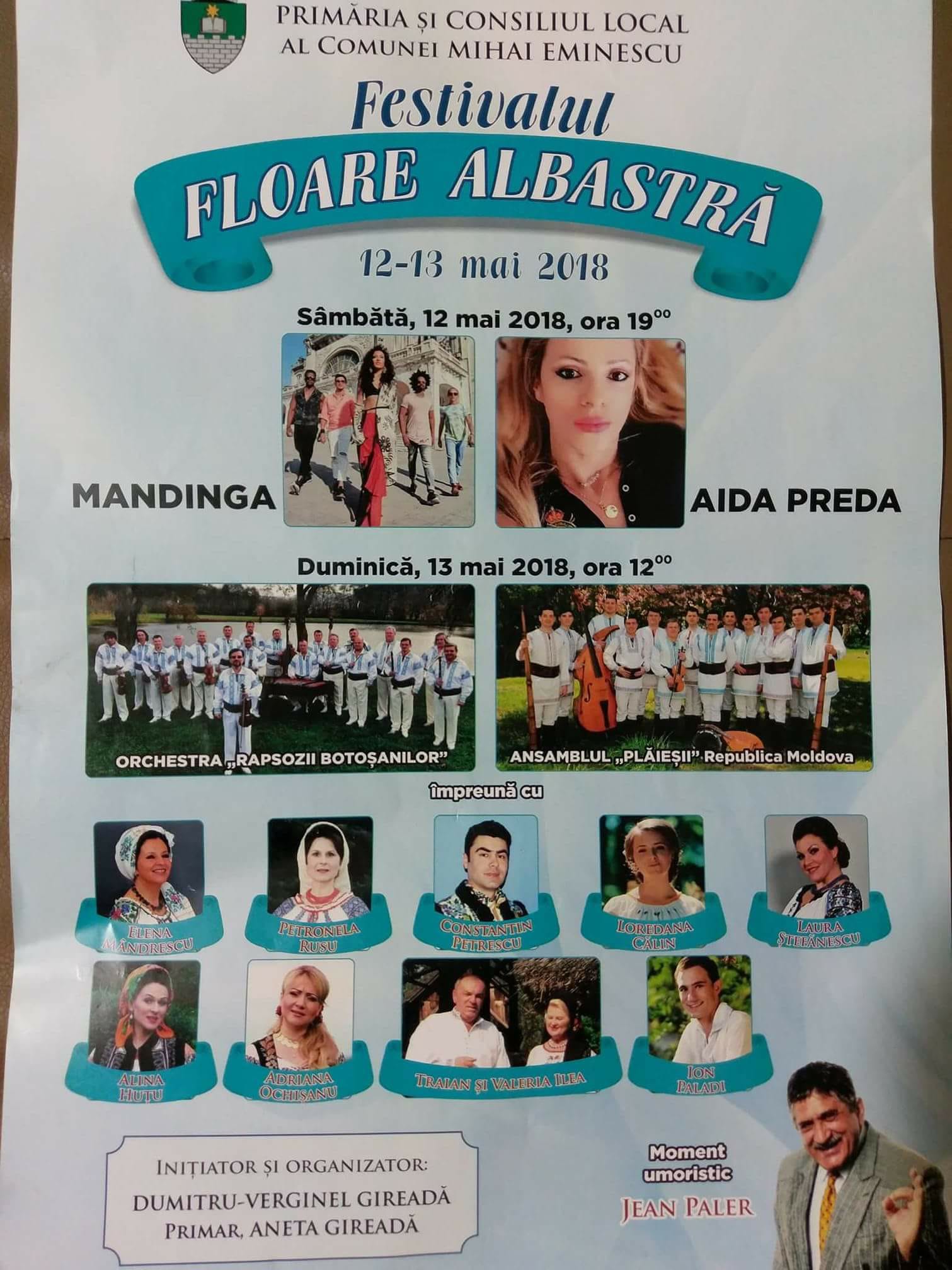 Afișul din 2018 al Festivalului Floarea Albastră, cu soții Gireadă trecuți ca organizatori Foto: Facebook