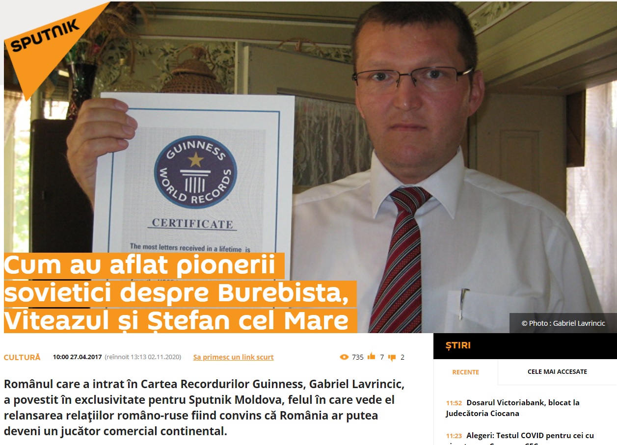 Gabriel Lavrincic a atacat Occidentul, într-un interviu pentru organul de propagandă al Kremlinului, Sputnik, în 2017. Captură foto Sputnik