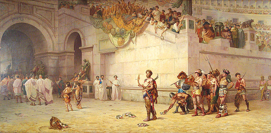 Împăratul Commodus în arena cu gladiatori