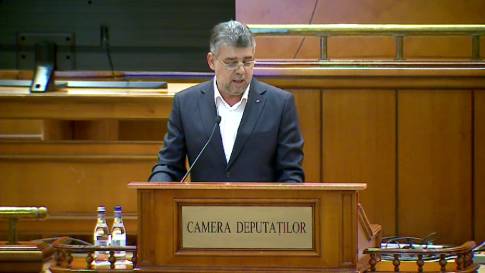 Marcel Ciolacu a vorbit fără mască la tribuna Parlamentului/FOTO: protv.ro