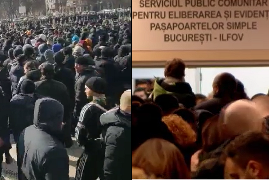 În Ucraina sunt cozi la înrolare, în România sunt cozi la Pașapoarte Foto: captură Twitter/Facebook