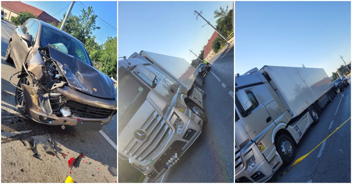 Un tânăr s-a crezut pilot la volanul unui Porsche, dar nu i-a ieșit. S-a înfipt într-un TIR. / Foto: alba24.ro